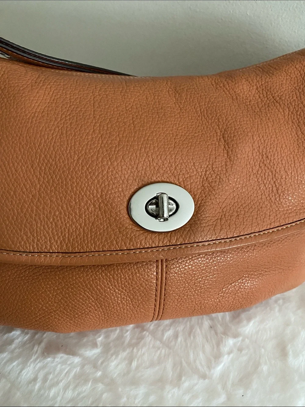 Coach Legacy Pebbled Leather Flap Convertible Shoulder Bag In Camel - Picture 14 of 17